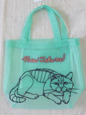 ネコチャン刺繍メッシュミニバッグ