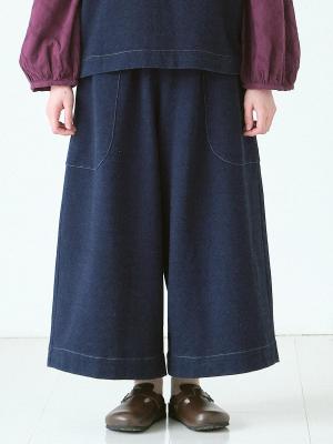 ワイドパンツ C/Pu裏毛ニットデニム