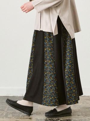 小花柄キリカエフレアスカート　W/Eソフトメルトン