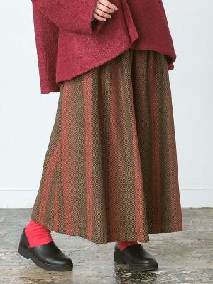 フレアスカート　配色ツイードヘリンボン
