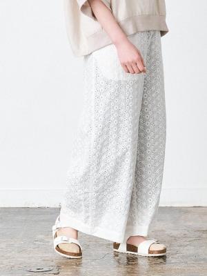ワイドパンツ　綿オーバーレース