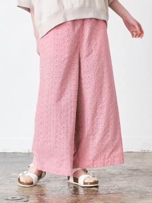 ワイドパンツ　綿オーバーレース
