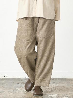 ビッグポケットワイドパンツ　ウール混へリンボン