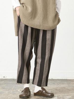 テーパードパンツ 綿ビエラワイドストライプ