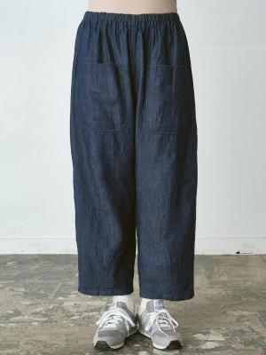 ビッグポケットワイドパンツ　綿麻デニム