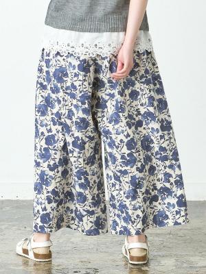 フレアパンツ　綿麻水彩調花柄　【公式限定カラーあり】