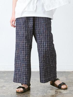 裾タックパンツ　綿混ミックスカラーチェック