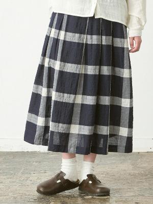 フレアスカート　綿混リップルチェック