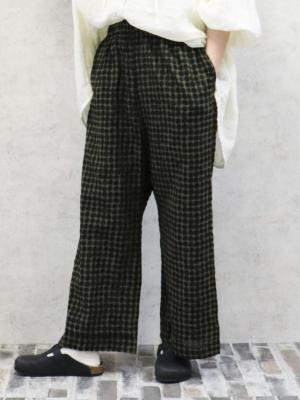 裾タックパンツ 綿団子柄