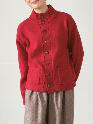 スタンドネックボタンカーディガン シェットランドウール7G