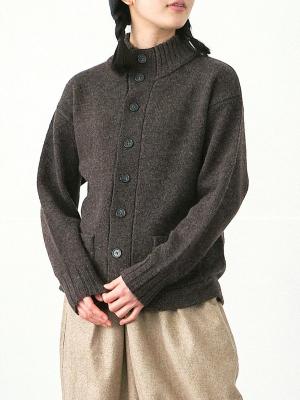スタンドネックボタンカーディガン シェットランドウール7G