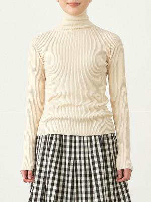 タートルネックリブ編みニット　R/N/E12G