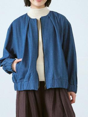 ノーカラージップジャケット　デニム