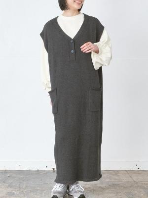 Vネックニットワンピース　5Gコットン