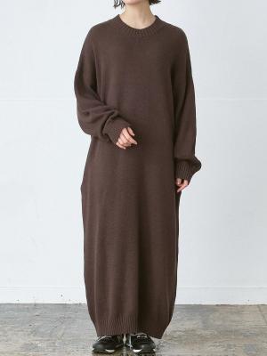 クールネックニットワンピース 5Gコットン