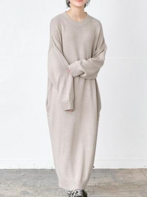 クールネックニットワンピース　5Gコットン