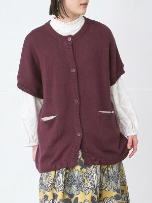 ポケット配色半袖カーディガン　5Gコットン