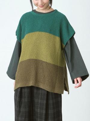 ２WAY配色ボタンニットベスト　7G片アゼ