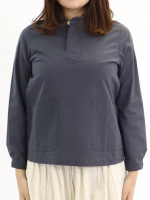 丸襟プルオーバーシャツ　綿オックス