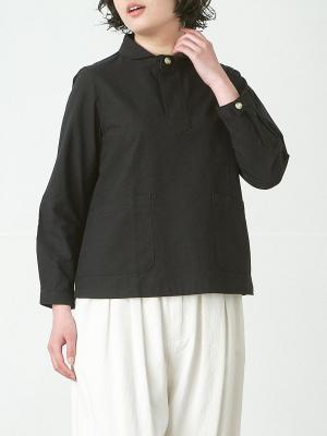 丸襟プルオーバーシャツ　綿オックス