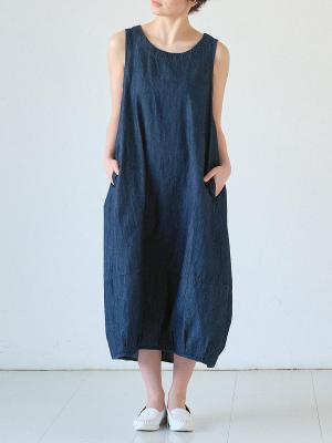 スラブデニムバルーンワンピース