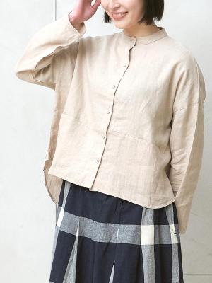 バンドカラーブラウス リネンオックス
