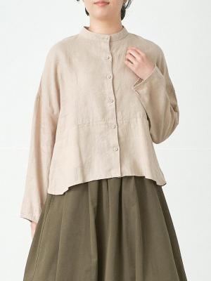 バンドカラーブラウス　リネンオックス