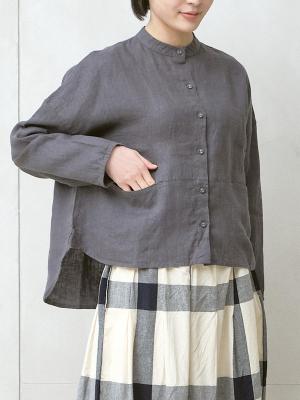 バンドカラーブラウス　リネンオックス