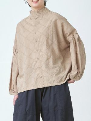 2WAY矢羽柄刺繍ブラウス　綿ローン