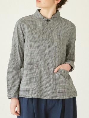 丸襟プルオーバーシャツ　綿オックスチェック