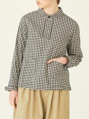 丸襟プルオーバーシャツ 綿オックスチェック