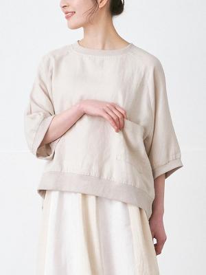 【予約】【５月納期】リブプルオーバーブラウス　綿麻ポプリン