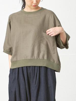 リブプルオーバーブラウス 綿麻ポプリン