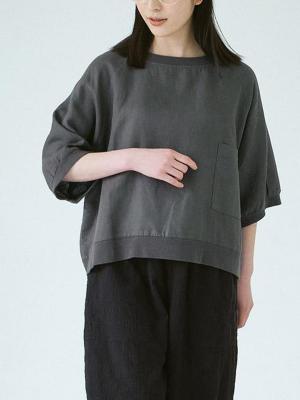 リブプルオーバーブラウス　綿麻ポプリン