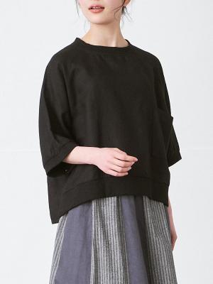 リブプルオーバーブラウス　綿麻ポプリン