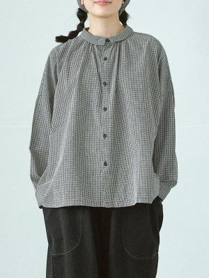 ハグオーワー リネン100% スタンドカラーブラウス mizuiro ind｜リネンスタンドカラーシャツ - MARcourt