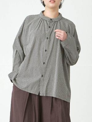 綿オックスチェックギャザーブラウス