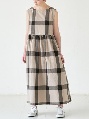 【６月納期】コットンチェックノースリーブワンピース