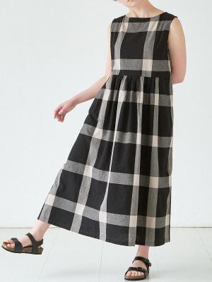 コットンチェックノースリーブワンピース
