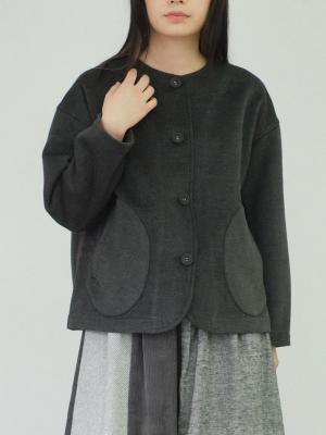 ノーカラージャケット T/Rフェイクウール