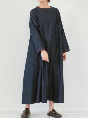 リブワンピース　コットンリネンデニム