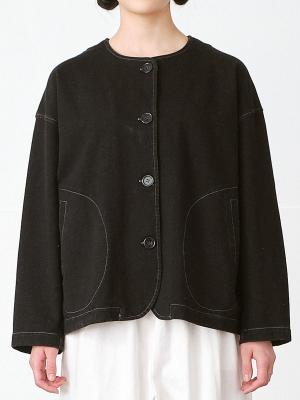 ノーカラージャケット 綿裏毛デニム