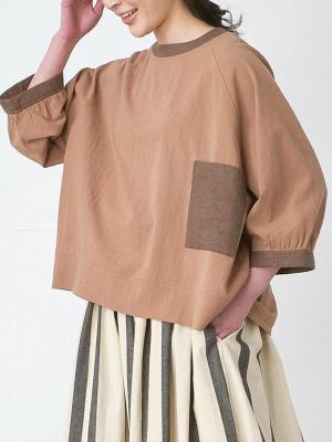 胸ポケットプルオーバーブラウス　綿オックス