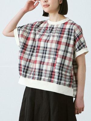 胸ポケットプルオーバーブラウス　綿オックスチェック