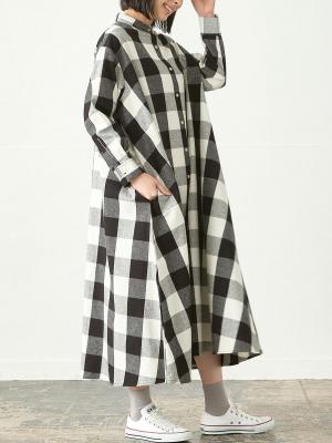 シャツワンピース　綿ビエラブロックチェック