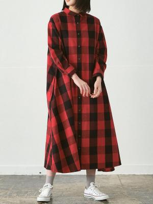 シャツワンピース　綿ビエラブロックチェック