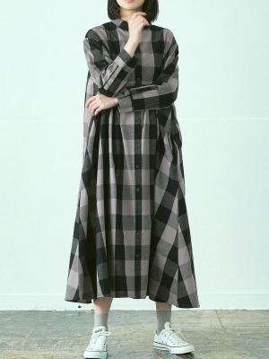 シャツワンピース 綿ビエラブロックチェック