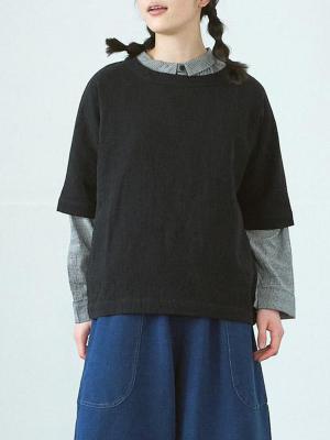 ハンパ袖プルオーバー 綿麻接結