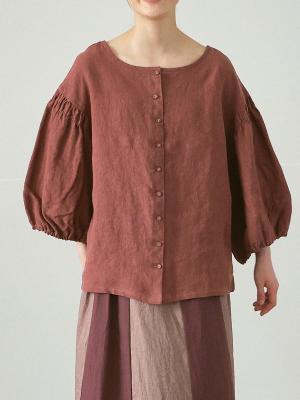 ２WAYボリューム袖ブラウス　リネンオックス