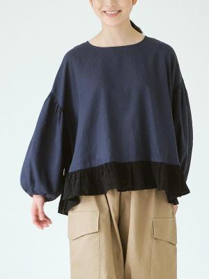 裾レースフレアブラウス L/Cオックス